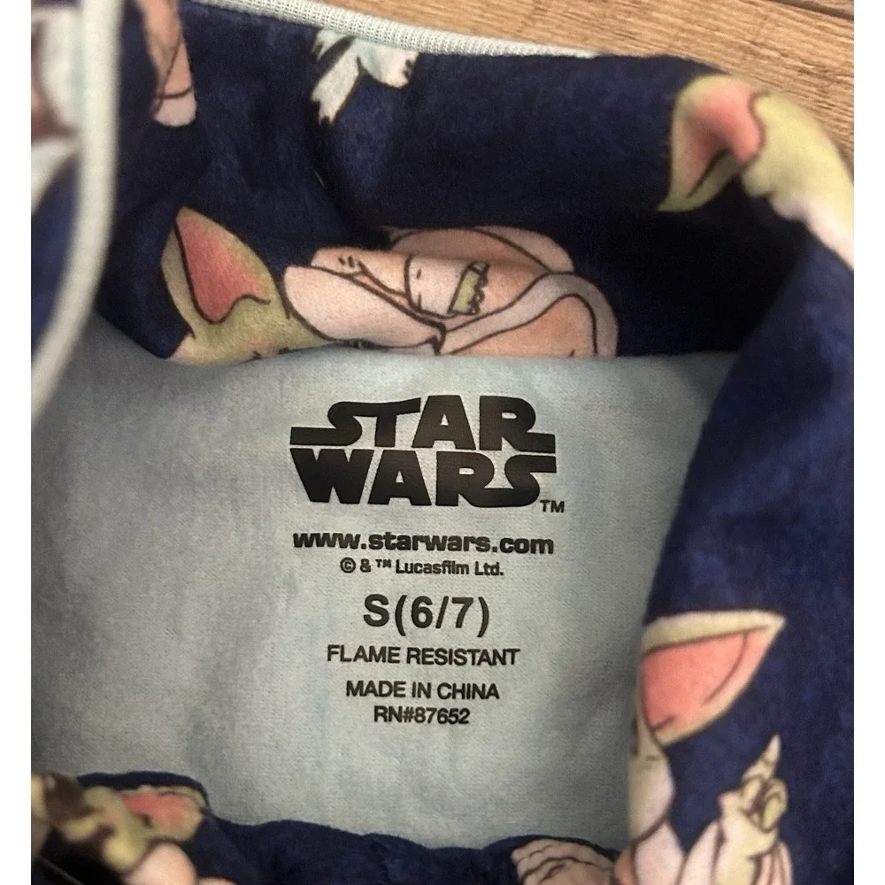 Star Wars Grogu Boys Blue 2pc Button-Up Pajama Set Flame Resistant S (6/7)